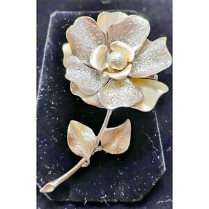 Coro Silver Tone Flower Brooch 3.5" Vintage Signed MCM